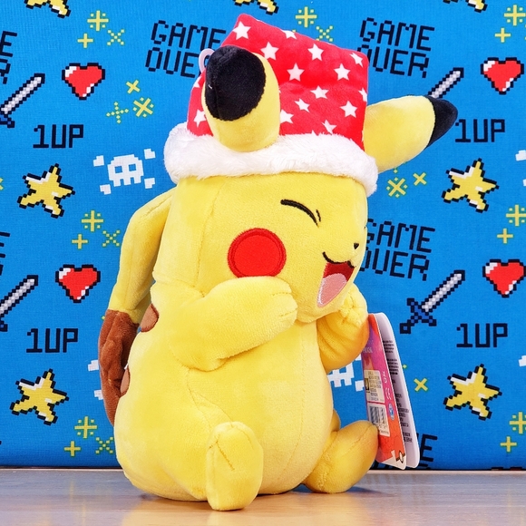 Jazwares Pokemon Pikachu with Santa Hat 7" 2021 UltraSoft Holiday Genuine Plush - Picture 2 of 11